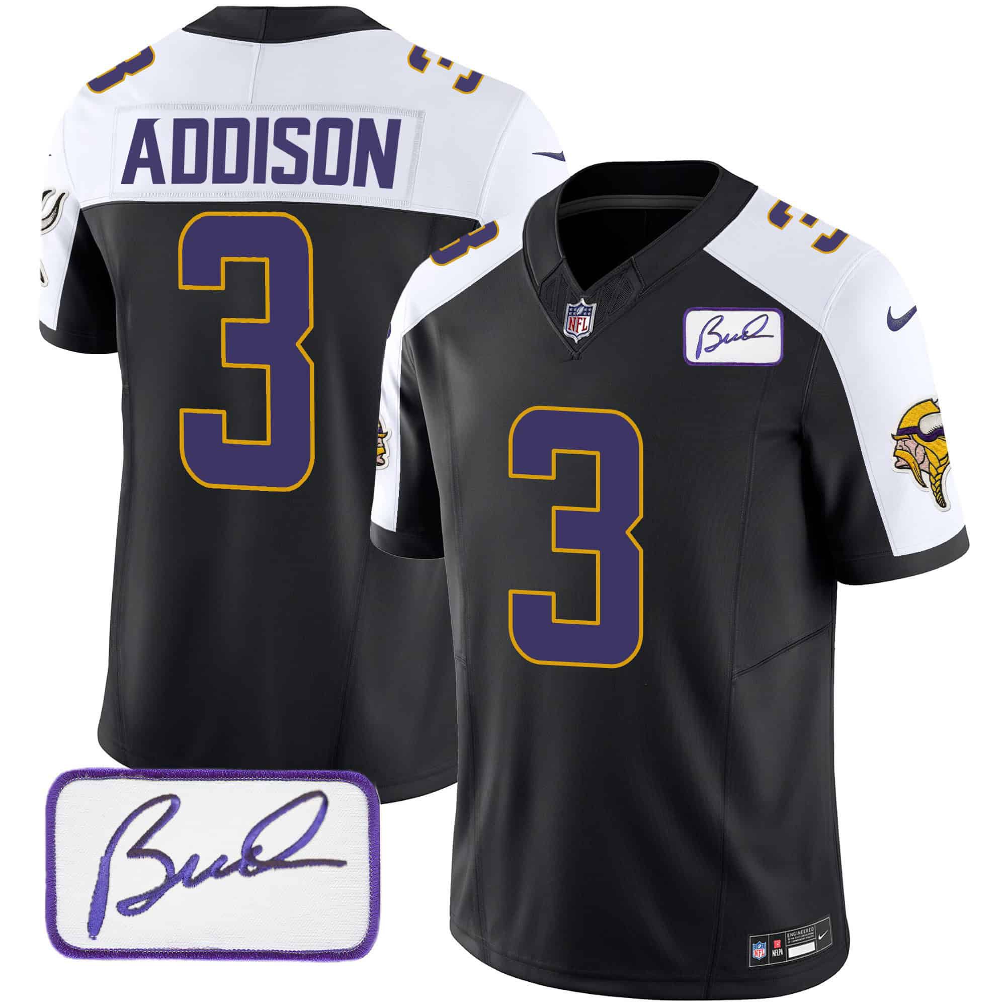 Men Minnesota Vikings #3 Addison Black 2024 Nike Bud Grant Patch Classic Limited NFL Jersey style 1->indianapolis colts->NFL Jersey